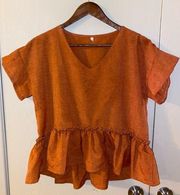 SHEIN Short Sleeve Peplum Blouse in Rust (like new) - size large