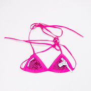 Off-White Main Label Genuine Leather Halter Neck Hot Pink Triangle Bra Top XS