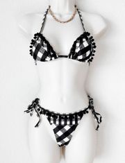 ASOS Black White Checkered Plaid Two Piece Bikini Bathing Suit Swimsuit Size S