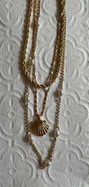 Seashell And Pearl Gold Layered Necklace