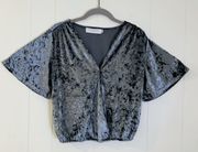 Blue Velour Faux Wrap Bell Sleeve Top S