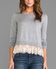 Anthropologie Angels of the North Grey Lace Trim Sweater Women’s Small