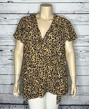 City Chic XXL/24 Animal Print Surplice V-Neck Faux Wrap Blouse Top w/ Tie Belt