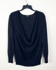 LAFAYETTE 148 Classic Black Wool Mohair Blend Drape Neck Long Sleeves Sweater