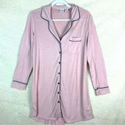 Cupcakes and Cashmere Pink Button Night‎ Gown Black Trim Size Sm Long Sleeve