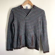 Rosanna Vintage 100% Lambs’ Wool Hooded Striped Sweater Brown Blue size S