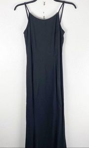 JESSICA MCCLINTOCK GUNNE SAX Black Spaghetti Straps Rhinestone Neckline Dress