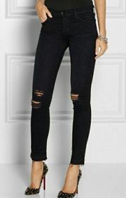J Brand Skinny Leg Distressed Jeans in Backlash Dark Blue Size 28