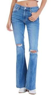 Dear John womens 31 rosa flare light wash distressed jeans denim blue raw hem