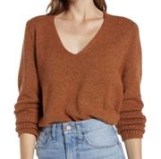 Something Navy V Neck Sweater Knit Wool Blend Rust Orange Brown Womens Small