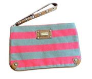 Express tan and coral wristlet clutch