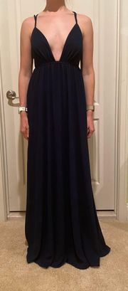 Navy Deep V Formal Dress