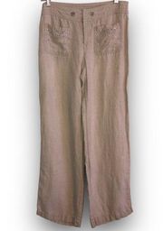 Y2K  100% Linen Pants Low Rise Khaki Straight Leg Rhinestone Details 6