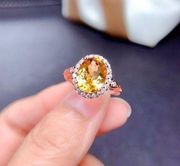 18K Gold Plated Adjustable Birthstone Yellow Crystal Citrine Ring for Women