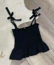 H&M black smocked peplum tie sleeve tank top