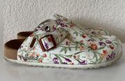 Papillio Birkenstock Boston Clogs Women Size 43/US 10 White Floral Slip On Shoes