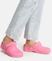 petunia pink Lola Clogs. Size 7. Rubber, fabric and leather upper