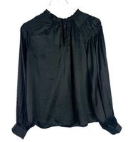 NWT Rachel Zoe Keyhole Long Sleeve Satin Peasant Top Black Size Small S NEW