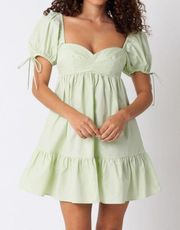 Green Puff Sleeve Babydoll Dress