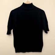 Parisian Signature Sweater Top Womens Size M Petite Cashmere Black Short Sleeve