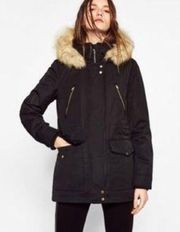 ✨HP✨Zara Black Fur Lined Parka with Detachable Hood✨