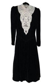 Vintage Jessica McClintock Bridal Black Velvet Lace Crochet Dress