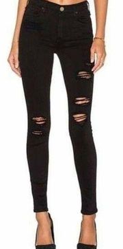 Anthropologie McGuire black distressed high rise skinny jeans size 27