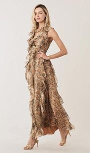 Diane Von Furstenberg Lacey Python Kola Silk Ruffle Maxi Wrap Dress Sz 10