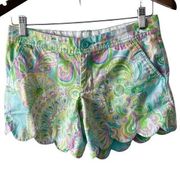 Lilly Pulitzer Scallop Buttercup Paisley Floral Cotton Shorts Size 0