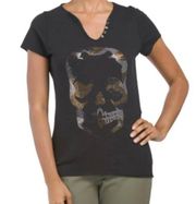 New! Zadig And Voltaire Black Tunisien Jeweled Camo Skull Tee