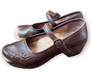 Dansko Brown Leather Embossed Savanna Mary Jane Clogs