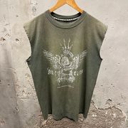 Jeans Skater Vintage Green Double Sided Cutoff Graphic T-Shirt Y2K 00s