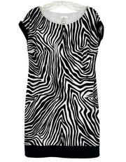 Chicos 1 Size M Zebra Print Lola Dress Black White Short Cuffed Sleeves Stretch