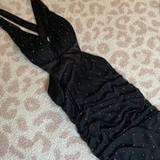 Morgan & Co‎ Vintage Y2K Black Rinestone Scrunch Open Back Dress