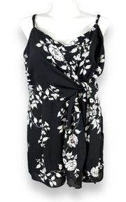 City Chic Womens Shorts Romper Floral Print Tie Front Black White Size XL 22