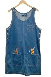 Vintage Winnie the Pooh & Tigger Embroidered Denim Jumper Apron Dress Size Large