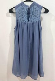 Lace yolk steel blue sleeveless chiffon dress size XS