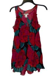 Arden B. Floral Sheer V-Neck Tank Top Sleeveless Swing Tunic Small Women Multi