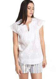 roller rabbit faith embroidered sheer white top