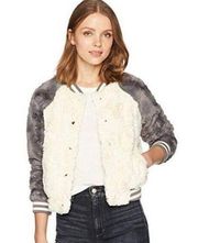 Jack By BB Dakota Faux Fur Bomber Baseball Jacket Size Small Beige Grey Button