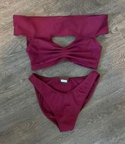 Burgundy Off The Shoulder Bikini Set