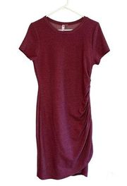 Alya Short Sleeve Ribbed Burgundy Dress