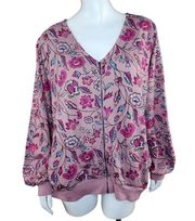 The Muses Lounge French Terry Zip-Front Full Zip Jacket Mauve Floral X-Large