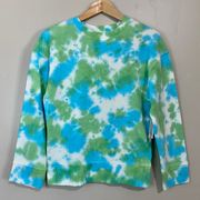 . Women’s Organic Cotton Tie Dye Crewneck Sweatshirt Blue & Green Size XXS NWT