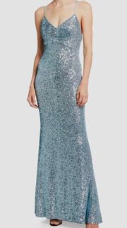 Blue V Neck Sequin Gown