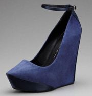 THEYSKENS’ THEORY SATIN & SUEDE Blue Wedge PUMP