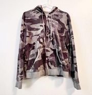 New York and Company Velour Long Sleeve Zip Front  Camo Print Sweatshirt Sz XL