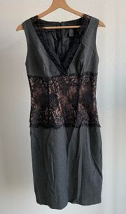 International Gray Lace Trim Midi Dress