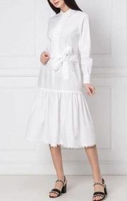 Tory Burch Scalloped Cotton Shirt Midi Dress in white