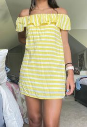 Yellow Striped Baby Doll Off Shoulder Dress